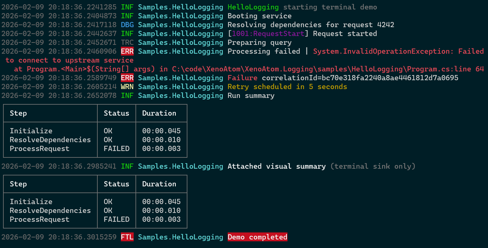 XenoAtom.Logging terminal screenshot