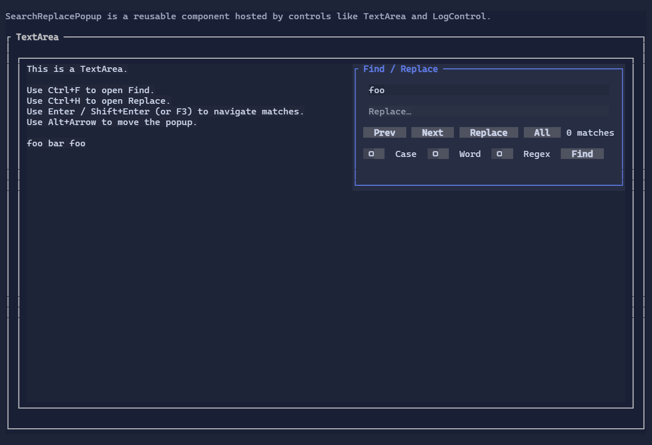 TextArea with Search/Replace popup